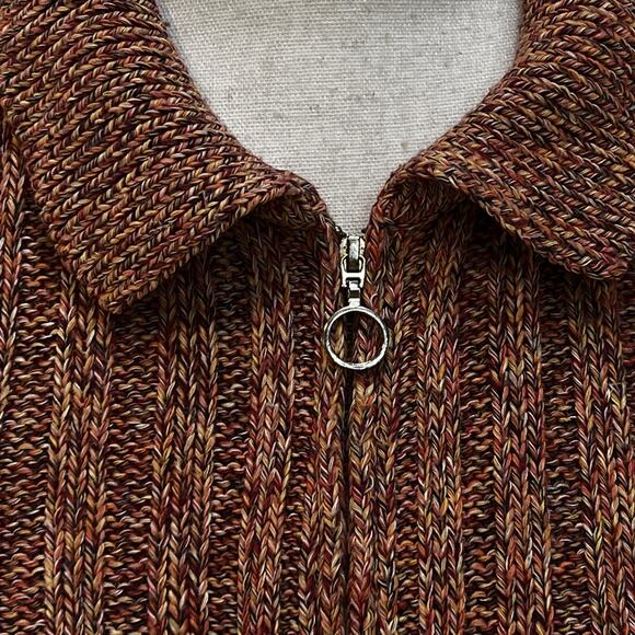 White + Warren Ribbed Knit Long Sleeve Zip Front Cardigan Marled Orange - Picture 4 of 7